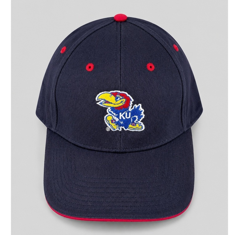 Vintage KU Kansas Jayhawks Strapback Hat NCAA College Baseball Cap Navy